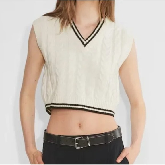 Sunday Best Sweaters - Sunday Best Winston Merino Wool Blend Cropped Sleeveless Sweater Vest Cable Knit